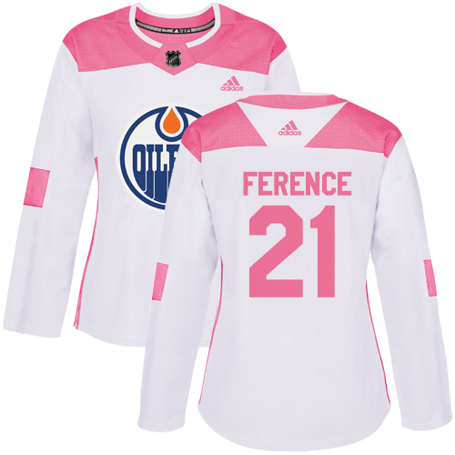 Adidas Oilers #21 Andrew Ference White/Pink Authentic Fashion Women's Stitched NHL Jersey - Click Image to Close